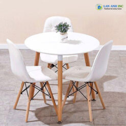 Bộ bàn ăn tròn 3 ghế mặt bọc da chân gỗ nhập khẩu LA-BBA13