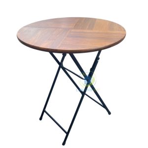 Bàn tròn cafe cao xếp gọn ngoài trời gỗ chân sắt  LAPX05