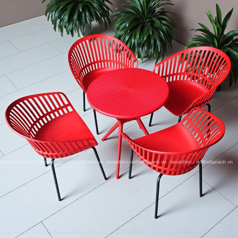 Bộ bàn tròn cafe 4 ghế nhựa chân sắt LAE3032 hiện đại Bộ bàn tròn cafe 4 ghế nhựa chân sắt LAE3032 hiện đại