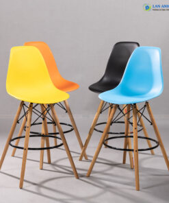 Ghế Quầy Bar Lưng Nhựa Chân Gỗ Eames hiện đại 1208