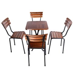 Bộ bàn ghế cafe ngoài trời 4 ghế gỗ chân sắt cao đẹp BBCF13