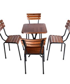 Bộ bàn ghế cafe ngoài trời 4 ghế gỗ chân sắt cao đẹp BBCF13