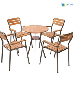 Bộ Bàn Cafe Gỗ Tròn 4 Ghế Moon 03 1 Bàn Moon 03
