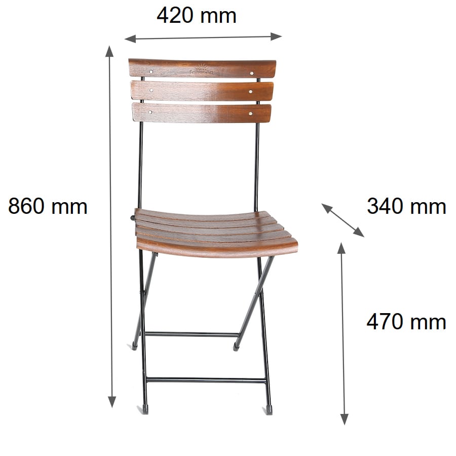 Kích thước ghế xếp cafe patio nan gỗ chân sắt sơn tĩnh điện
