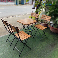 Bộ Bàn Ghế Cafe Gấp Gọn Ngoài Trời Gỗ Chân Sắt Cao Fansipan 4 Ghế patio02 1 bàn patio02