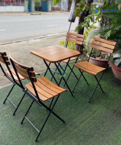 Bộ Bàn Ghế Cafe Gấp Gọn Ngoài Trời Gỗ Chân Sắt Cao Fansipan 4 Ghế patio02 1 bàn patio02