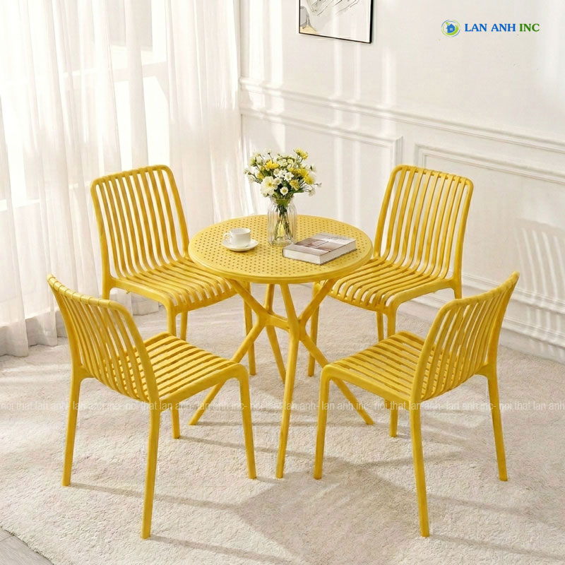 Bộ bàn ghế nhựa tròn ngoài trời đẹp