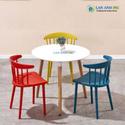 Bộ Bàn Ghế Cafe Gỗ Tròn 3 Ghế Nhựa Đúc BBCF63