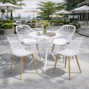 Bộ Bàn Ghế Cafe Nhựa Tròn 4 Ghế Nhựa Chân Sắt BBCF65