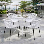 Bộ Bàn Ghế Cafe Nhựa Tròn 4 Ghế Nhựa Chân Sắt BBCF80 bo ban ghe cafe nhua tron 4 ghe dep BBCF205 4
