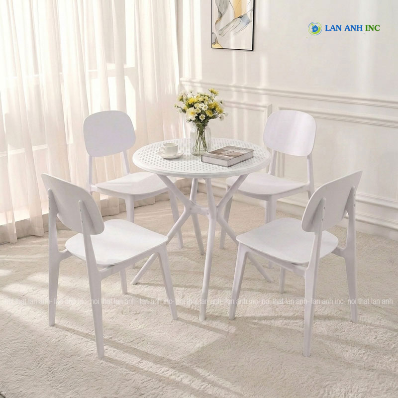 Bộ bàn ghế cafe tròn 4 ghế nhựa đúc nguyên khối đẹp hiện đại BBCF57 màu vàng Bộ bàn ghế cafe tròn 4 ghế nhựa đúc nguyên khối đẹp hiện đại BBCF57 màu vàng