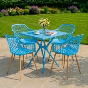 Bộ Bàn Ghế Cafe Vuông 4 Ghế Nhựa Chân Sắt BBCF64