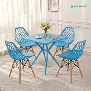 Bộ Bàn Ghế Cafe Nhựa Vuông 4 Ghế Nhựa Chân Gỗ BBCF77