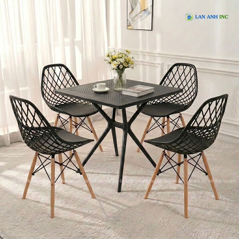 Bộ bàn ghế cafe nhựa vuông 4 ghế nhựa chân gỗ BBCF77 có bề mặt nhẵn bóng giúp vệ sinh nhanh chóng chỉ với khăn ẩm. Bộ bàn ghế cafe nhựa vuông 4 ghế nhựa chân gỗ BBCF77 có bề mặt nhẵn bóng giúp vệ sinh nhanh chóng chỉ với khăn ẩm.