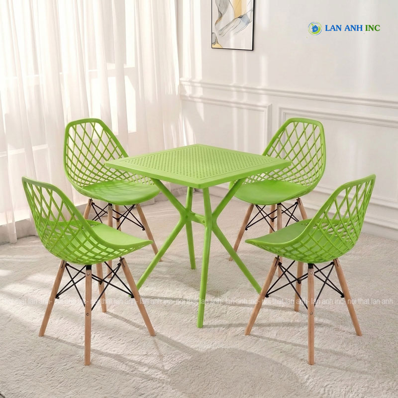 Bộ bàn ghế cafe nhựa vuông 4 ghế nhựa chân gỗ đẹp hiện đại giá rẻ BBCF77 Bộ bàn ghế cafe nhựa vuông 4 ghế nhựa chân gỗ đẹp hiện đại giá rẻ BBCF77