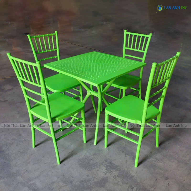 Bộ bàn ghế cafe vuông 4 ghế đôn nhựa đúc đẹp hiện đại BBCF83