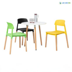 Bộ Bàn Ghế Cafe Tròn 3 Ghế Nhựa Chân Gỗ BBCF86