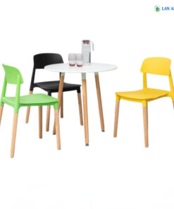 Bộ Bàn Ghế Cafe Tròn 3 Ghế Nhựa Chân Gỗ BBCF86