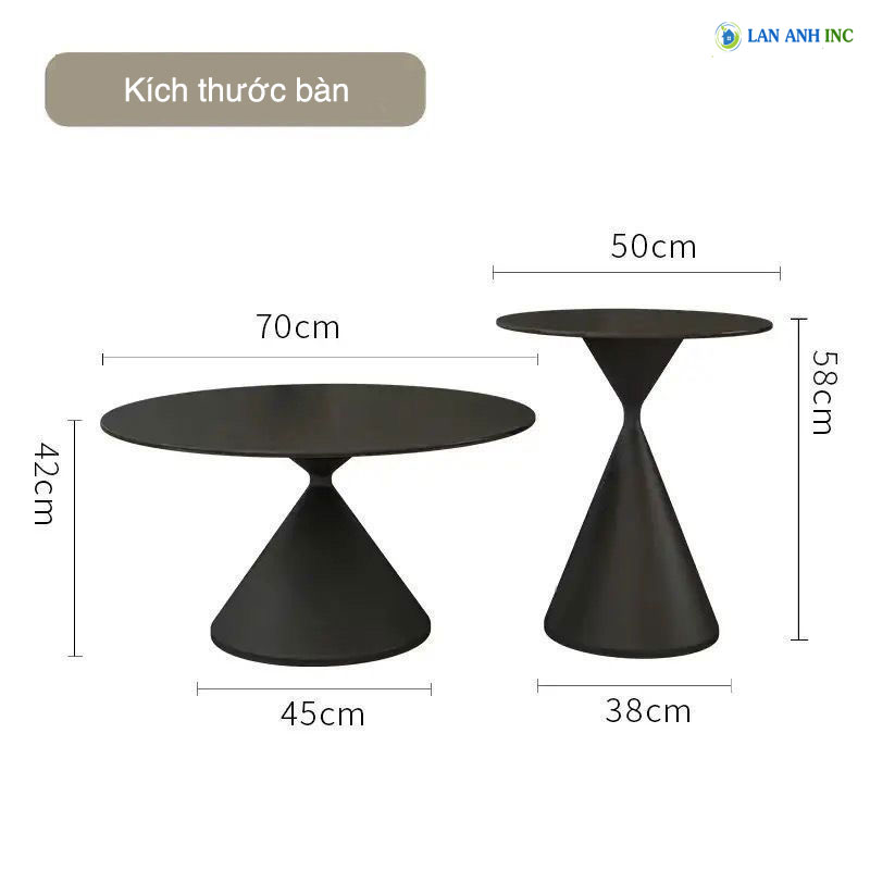 Kích thước bàn sofa, bàn cafe mặt đá chân sắt đẹp BST2501