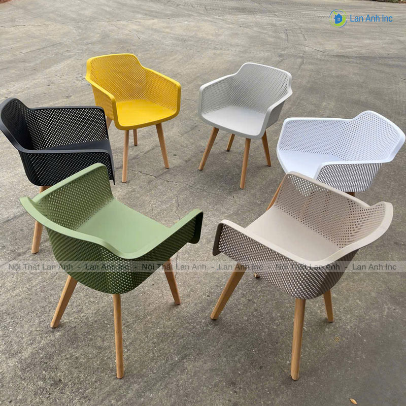 Ghế ăn cafe nhà hàng nhựa chân gỗ hiện đại LA3062B có màu sắc đa dạng phù hợp cho nhiều không gian khác nhau.