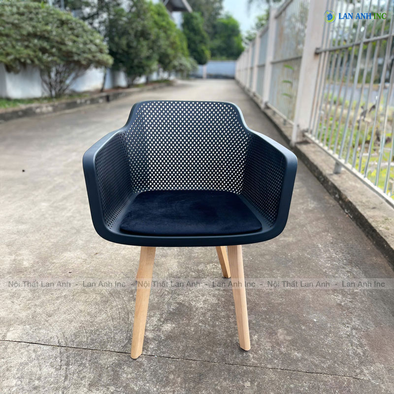Ghế ăn cafe nhà hàng nhựa chân gỗ mặt nệm hiện đại LA3062C
