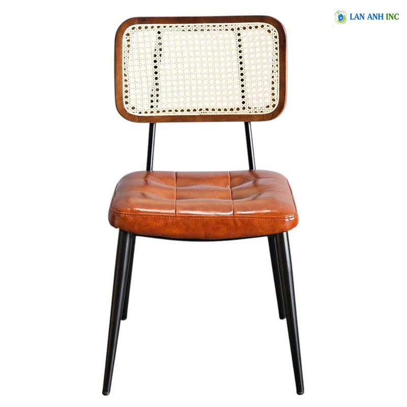Ghế tựa lưng mắt cáo mặt nệm chân sắt cafe nhà hàng LASK26