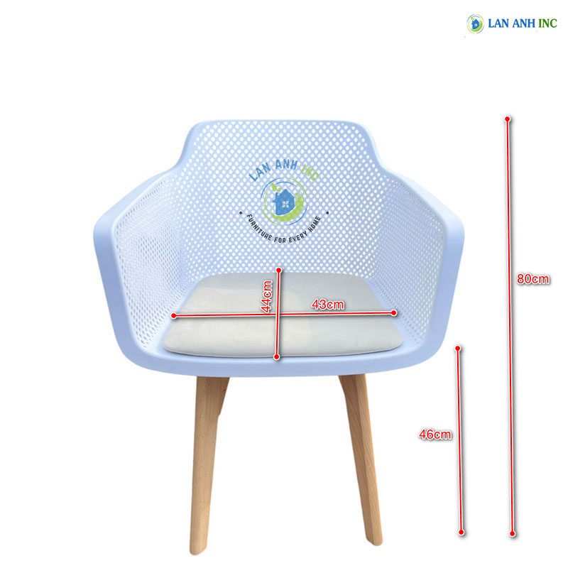 Kích thước Ghế ăn cafe nhà hàng nhựa chân gỗ mặt nệm hiện đại LA3062C