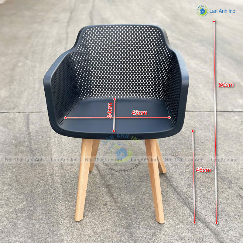 Kích thước ghế nhựa chân gỗ hiện đại 3062B
