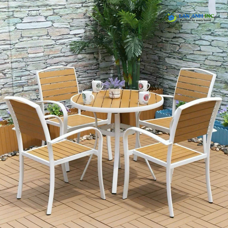 ghế cafe nhà hàng cao cấp khung nhôm nan nhựa POLYWOOD khung trắng sang trọng hiện đại ghế cafe nhà hàng cao cấp khung nhôm nan nhựa POLYWOOD khung trắng sang trọng hiện đại