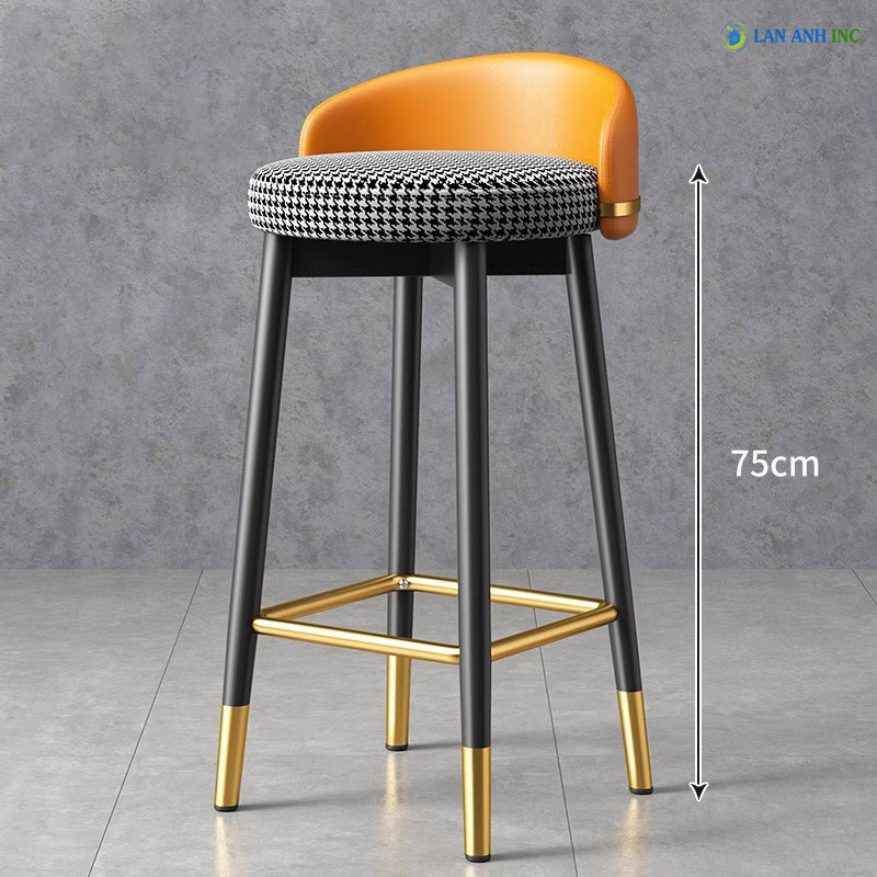 Ghế quầy bar chân sắt mặt nệm bọc vải LADP33 cao 75cm xoay 360 độ.