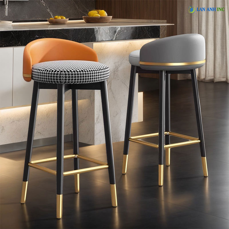 Ghế quầy bar chân sắt mặt nệm bọc da cao cấp hiện đại LADP33