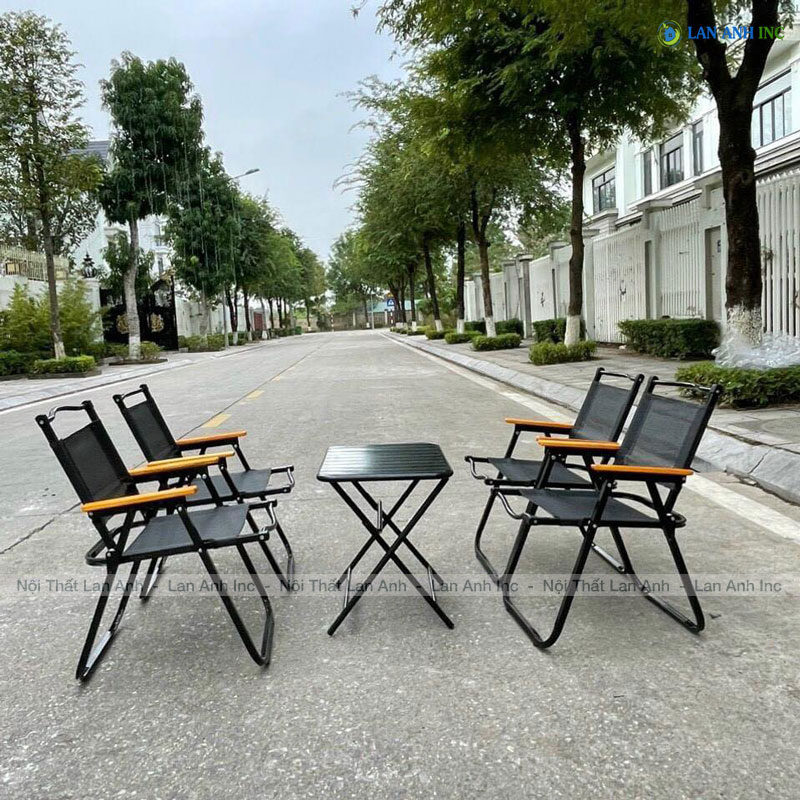 Bộ bàn ghế cafe gấp gọn ngoài trời giá rẻ BBGX02 bộ màu đen Bộ bàn ghế cafe gấp gọn ngoài trời giá rẻ BBGX02 bộ màu đen