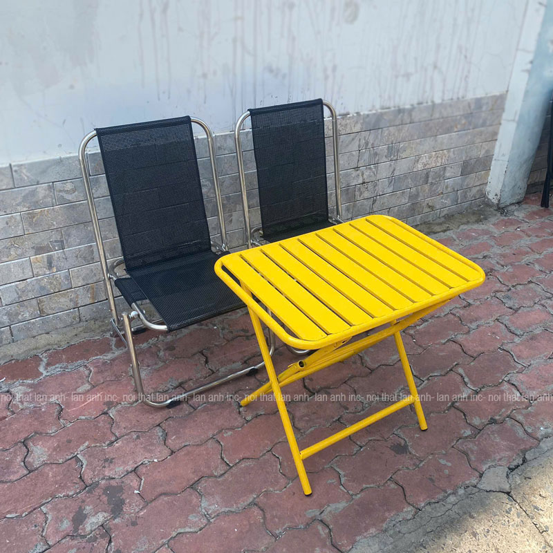 Bộ bàn ghế cafe BBGX05 xếp gọn ngoài trời inox giá rẻ bộ bàn vàng