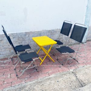 Bộ bàn ghế xếp inox cafe vải lưới lưng cao gấp gọn giá rẻ