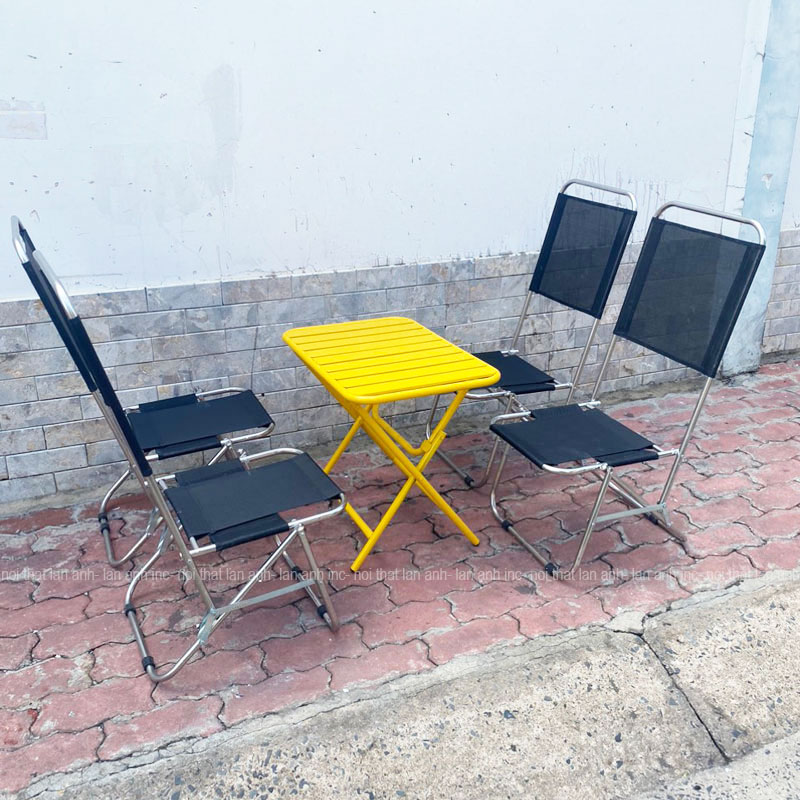 Bộ bàn ghế cafe xếp inox câu cá dã ngoại ngoài trời vải lưới lưng cao bộ bàn vàng