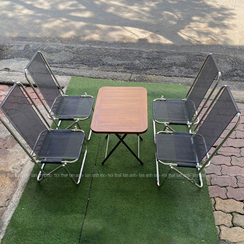 Bộ bàn ghế cafe BBGX09 xếp gọn ngoài trời inox giá rẻ