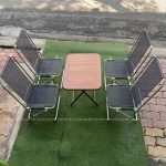Bộ bàn ghế cafe xếp gọn 4 ghế inox lưới lò xo khung to lưng cao BBGX09