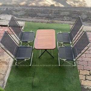 Bộ bàn ghế cafe xếp gọn 4 ghế inox lưới lò xo khung to lưng cao BBGX09