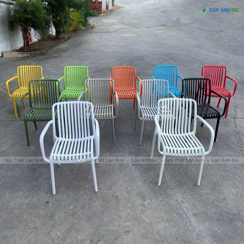 Ghế nhựa cafe bàn ăn văn phòng cao cấp đúc nguyên khối có tay đẹp hiện đại LA3046