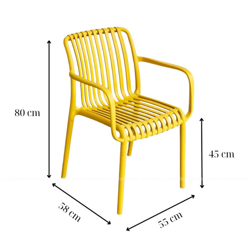 Kích thước ghế nhựa cafe bàn ăn văn phòng cao cấp đúc nguyên khối có tay đẹp hiện đại LA3046