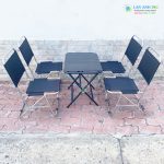 Bộ bàn ghế xếp inox cafe vải bố lưng thấp gấp gọn giá rẻ