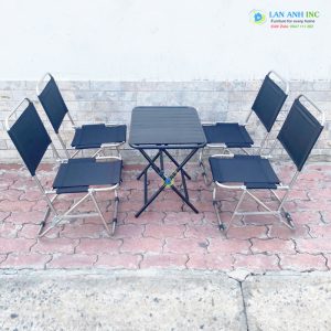 Bộ bàn ghế xếp inox cafe vải bố lưng thấp gấp gọn giá rẻ