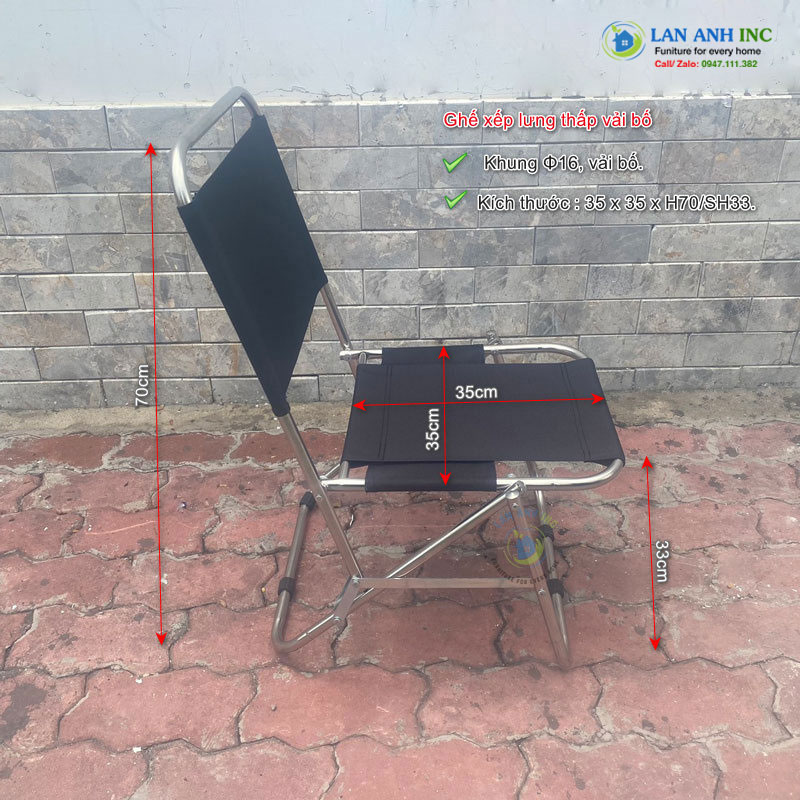 Ghế xếp inox vải bố lưng thấp cafe câu cá dã ngoại mini giá rẻ Ghế xếp inox vải bố lưng thấp cafe câu cá dã ngoại mini giá rẻ