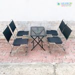 Bộ bàn ghế xếp inox cafe vải bố lưng thấp gấp gọn giá rẻ ghe xep inox cafe mini vai bo lung thap 3