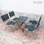 Bộ bàn ghế xếp inox cafe vải lưới lưng thấp gấp gọn giá rẻ ghe xep inox cafe mini vai luoi lung thap 1
