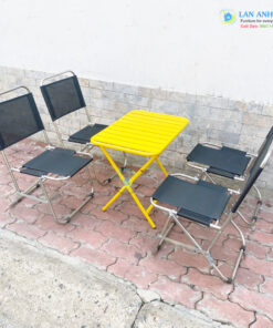 Bộ bàn ghế xếp inox cafe vải lưới lưng thấp gấp gọn giá rẻ