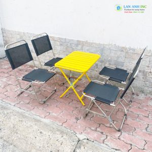 Bộ bàn ghế xếp inox cafe vải lưới lưng thấp gấp gọn giá rẻ