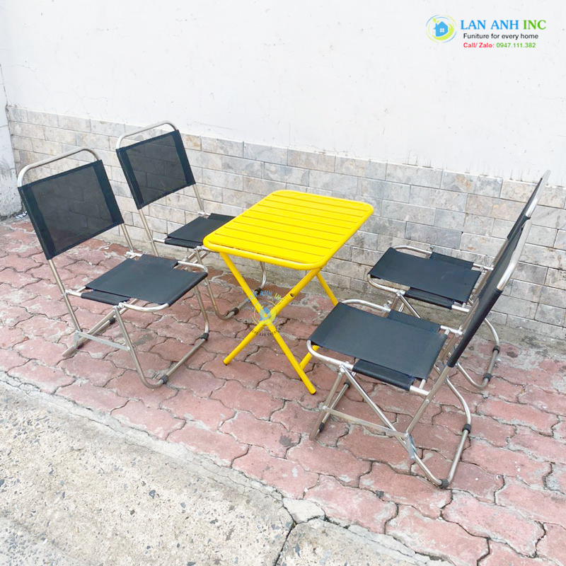 Bộ bàn ghế cafe xếp ngoài trời mini 1 bàn 4 ghế Bộ bàn ghế cafe xếp ngoài trời mini 1 bàn 4 ghế