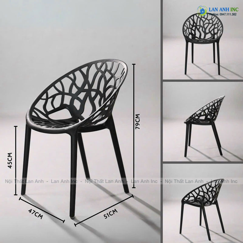 Kích thước ghế nhựa đúc nguyên khối xếp chồng đẹp hiện đại cho bàn ăn , quán cafe, nhà hàng , văn phòng 