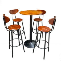 Bộ bàn tròn 4 ghế bar cao su nâu có tựa BBGB06